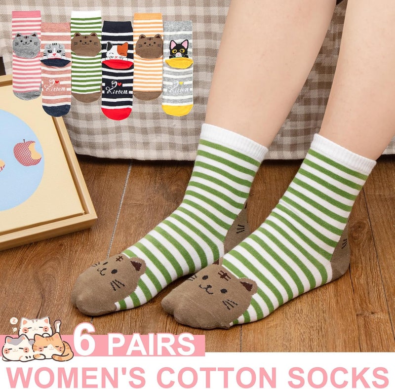Socksfad Store 5-6 Pairs Women's Cute Cat Socks Gifts, Funny Novelty Animal Print Crew Cotton Socks Christmas Gifts for Women Girls - Image 2